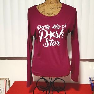 ZELOS 'Party like a Posh star' long sleeve maroon graphic tee XS Poshmark Swag